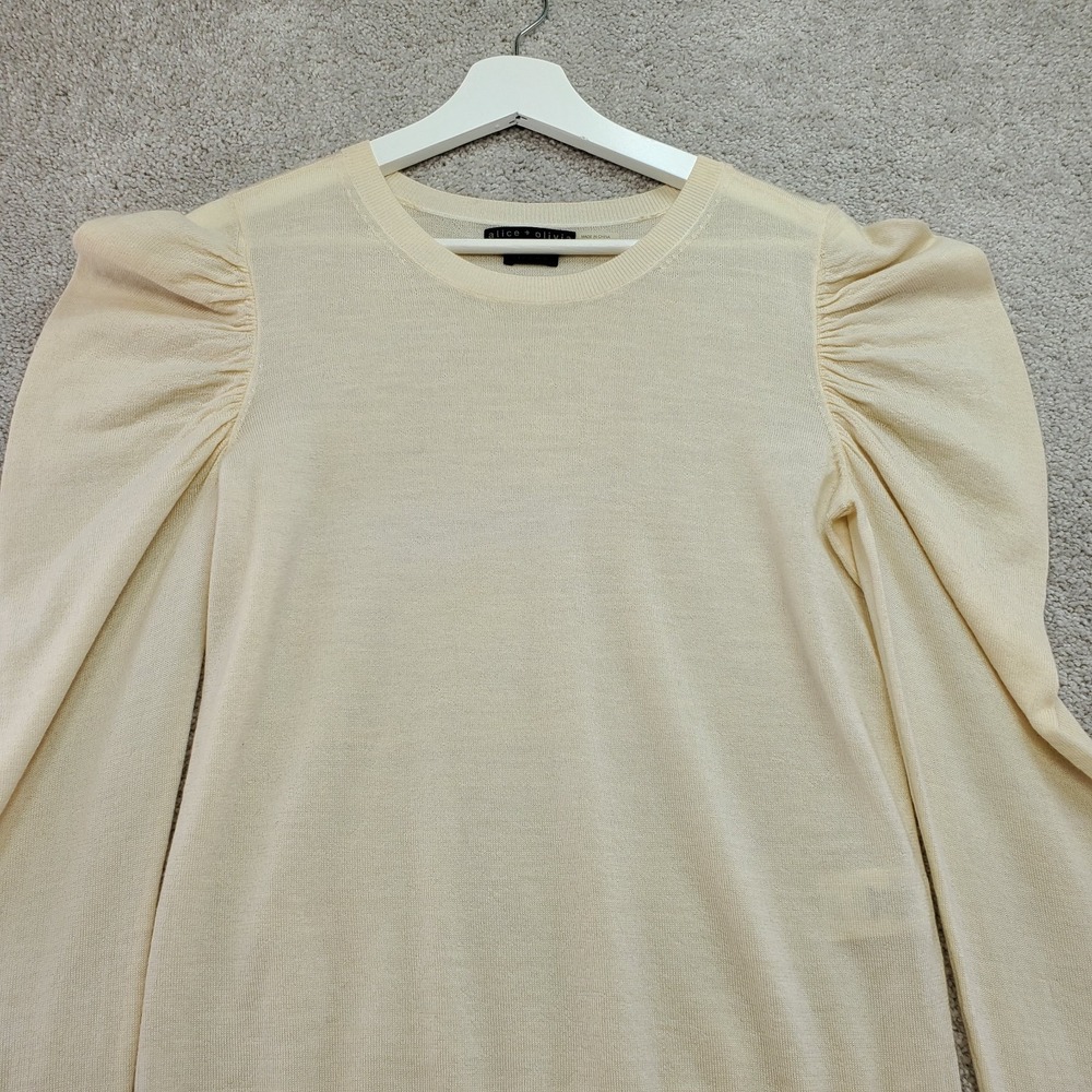Alice + Olivia Sweater Womens L Cream Wool Stretch  Puff Sleeve Lagenlook Preppy